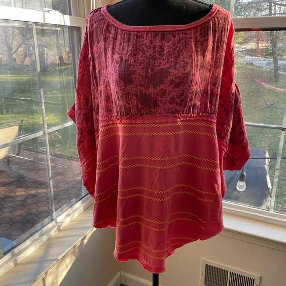 Free People Garnet Royal Combo Red Top Oversized Size M - Picture 5 of 13
